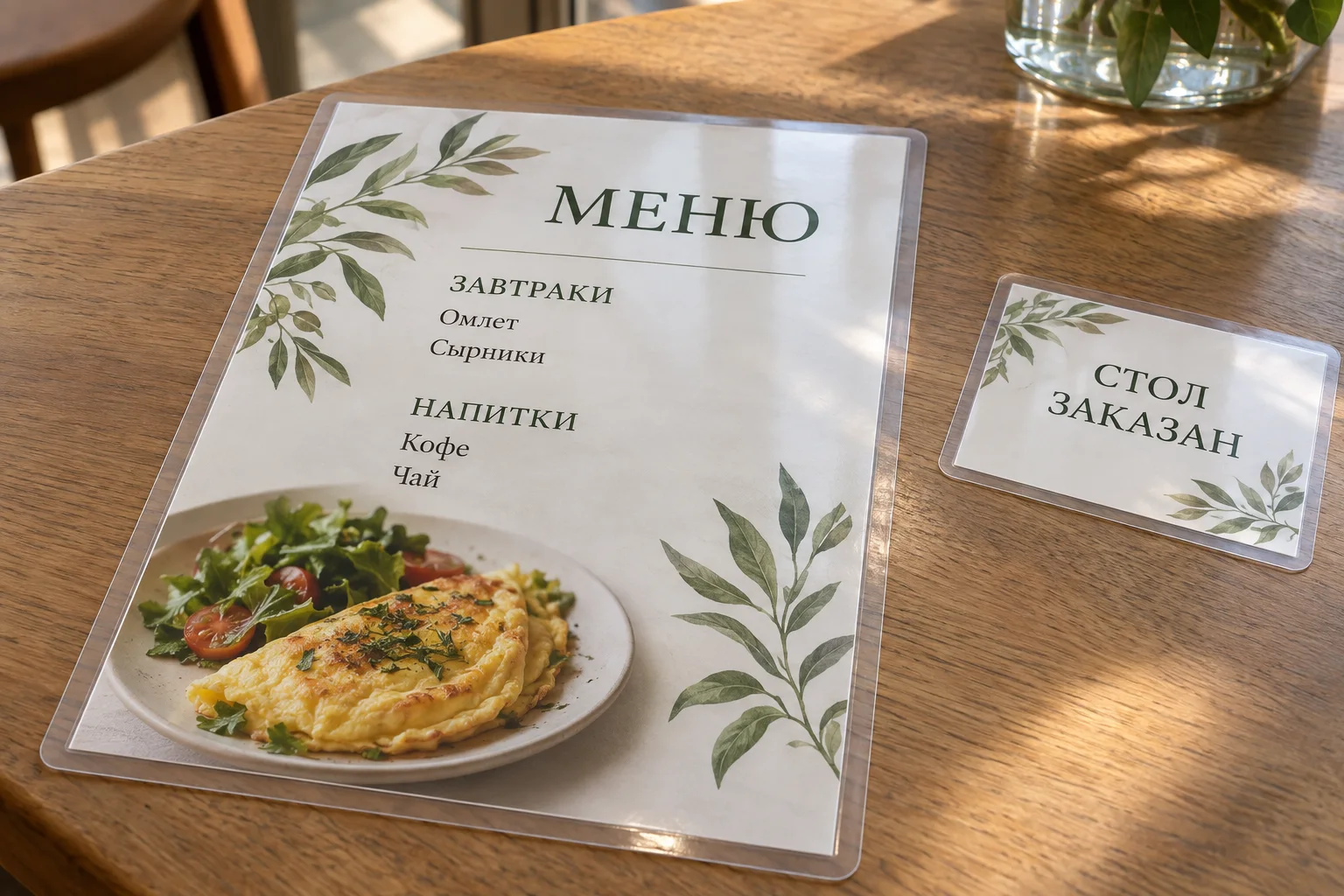Ламинирование — Ламинированное меню и карточки с видимой прозрачной кромкой; образец смежной услуги, кадр 3, ПЕЧАТЬ32, получение в Орле, раздел «Закладки»