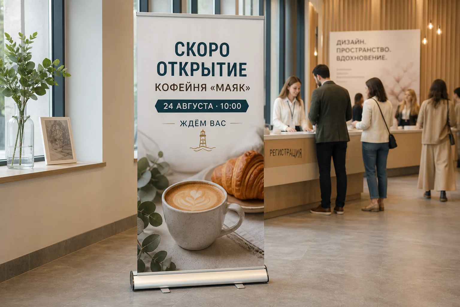 Roll-up с афишей мероприятия в зоне регистрации; для заказа в Орле