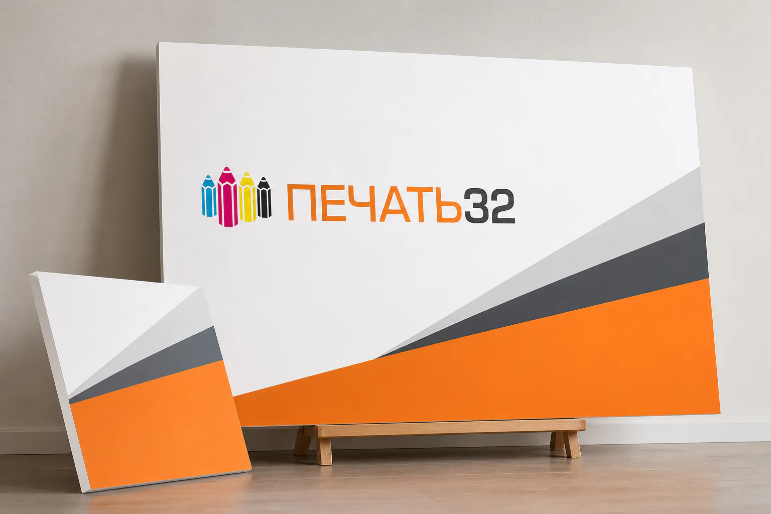 Жёсткие панели из пенокартона с фирменной печатью ПЕЧАТЬ32 и видимым белым торцом; для заказа в Орле